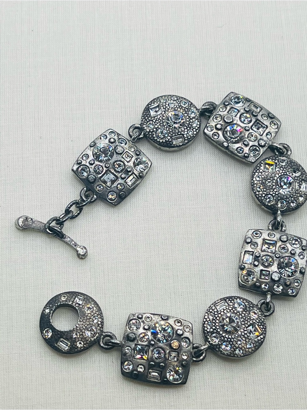 Patricia Locke ’97 USA Swarovski Crystal Gunmetal Geometric Link Bracelet Signed